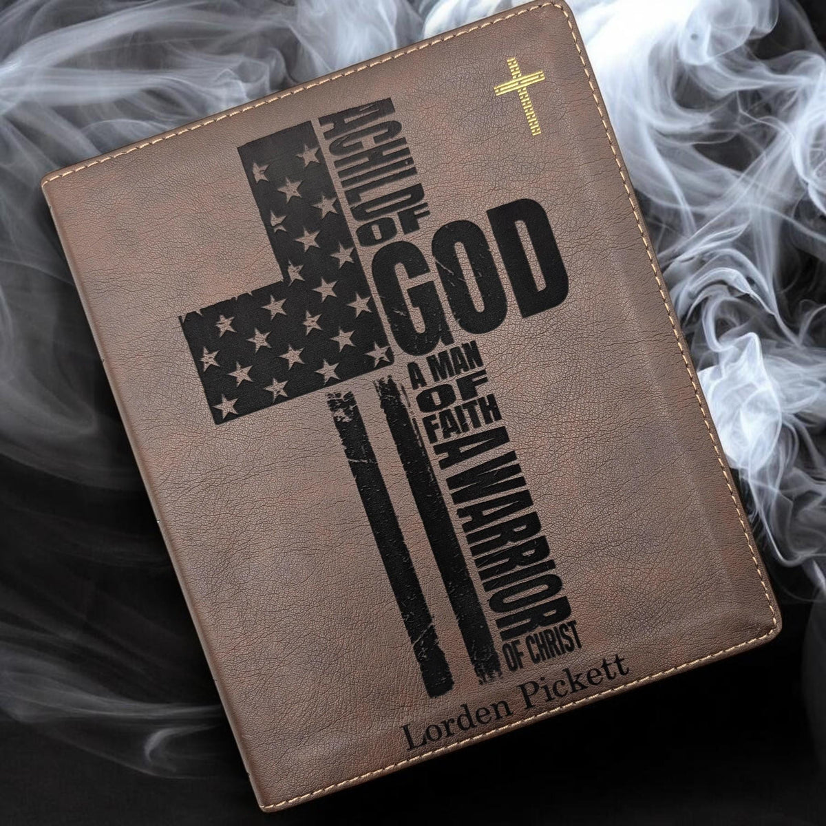 Personalized NIV Journal Bible: Engraved Warrior of God Cross, Lined Wide Margins