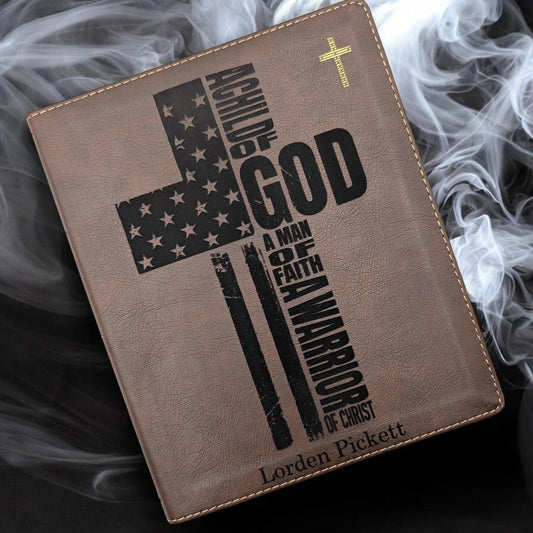 Personalized NIV Journal Bible: Engraved Warrior of God Cross, Lined Wide Margins