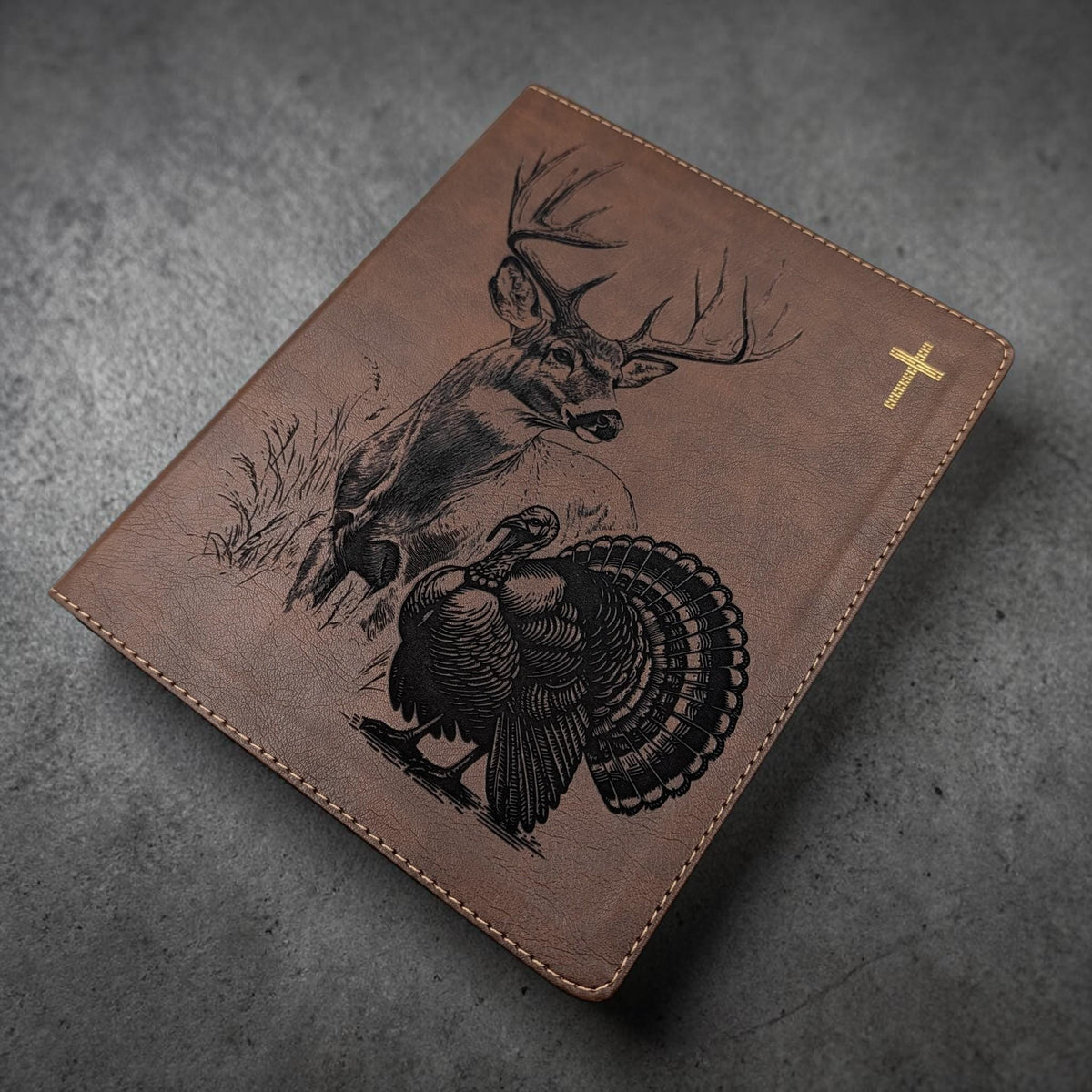Personalized NIV Journal Bible: Engraved Buck Deer and Turkey, Lined Wide Margins