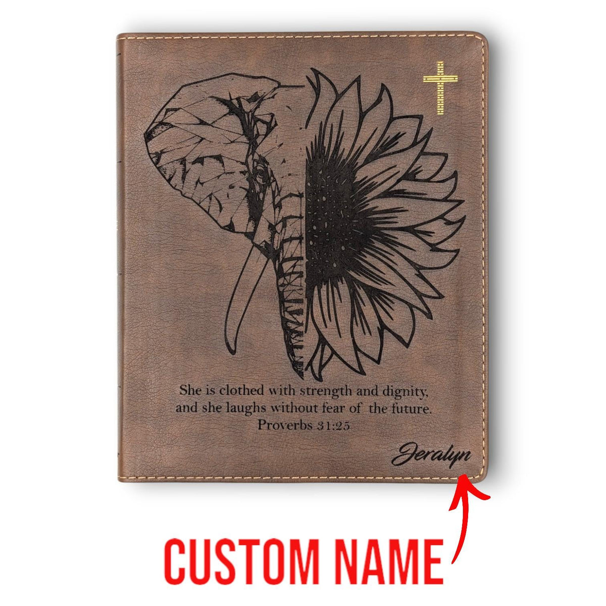 Personalized NIV Journal Bible for Women: Engraved Elephant & Sunflower, Lined Wide Margins