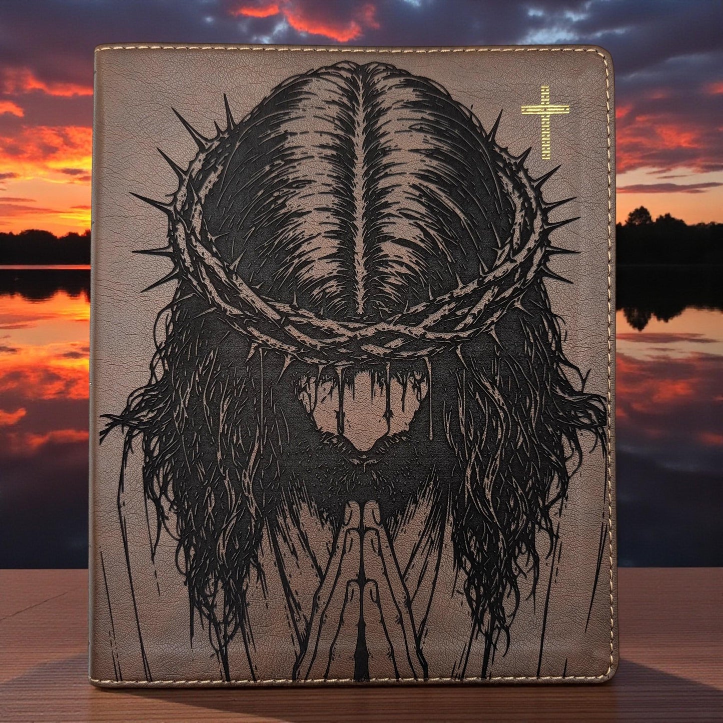 Personalized NIV Journal Bible: Engraved Praying Jesus with Crown of Thorns, Lined Wide Margins