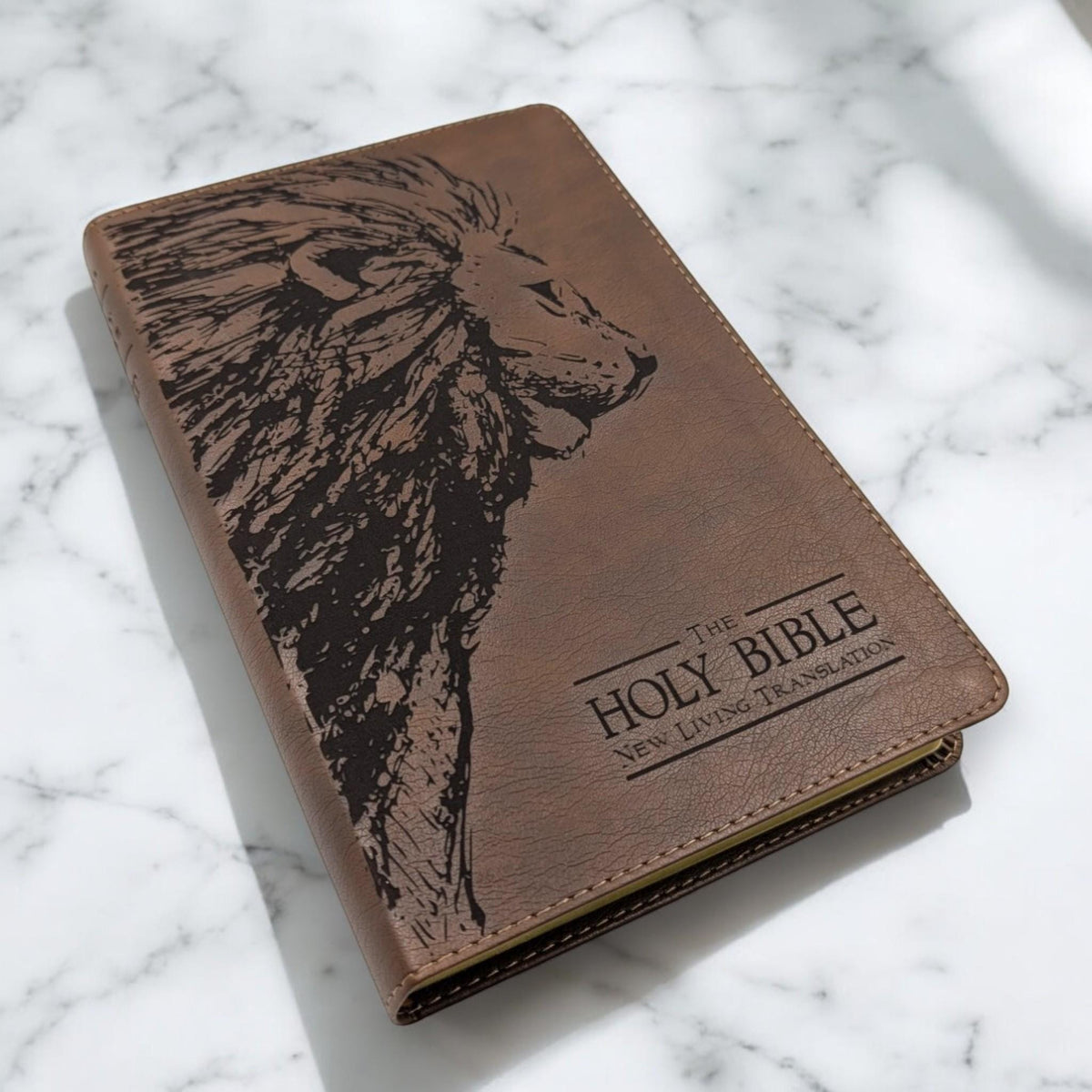 Personalized NLT Thinline Reference Bible: Engraved Lion, Rustic Brown Leatherlike