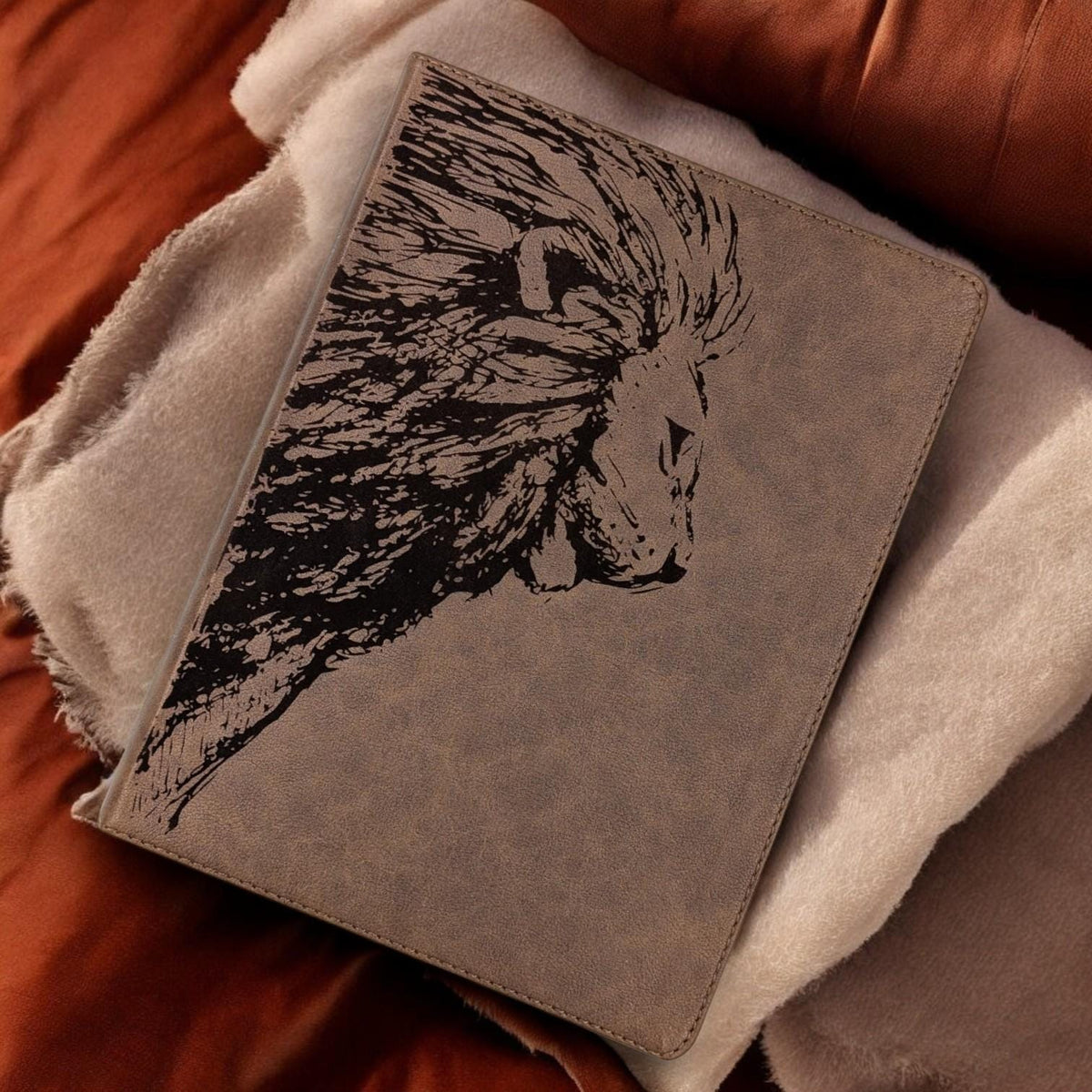 Personalized KJV Bible: Engraved Lion, Wide Margin, Brown Leatherlike