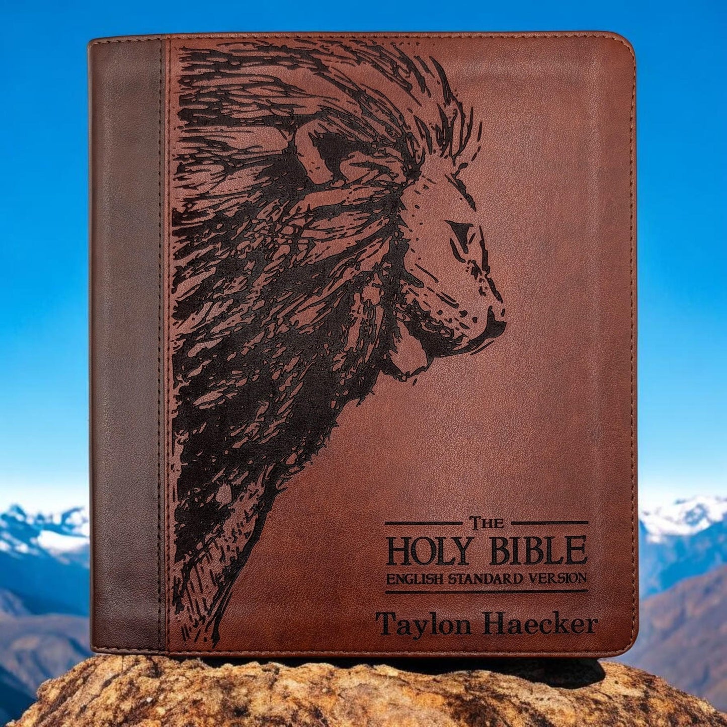 Personalized ESV Journal Study Bible: Engraved Lion, Lined Wide Magins