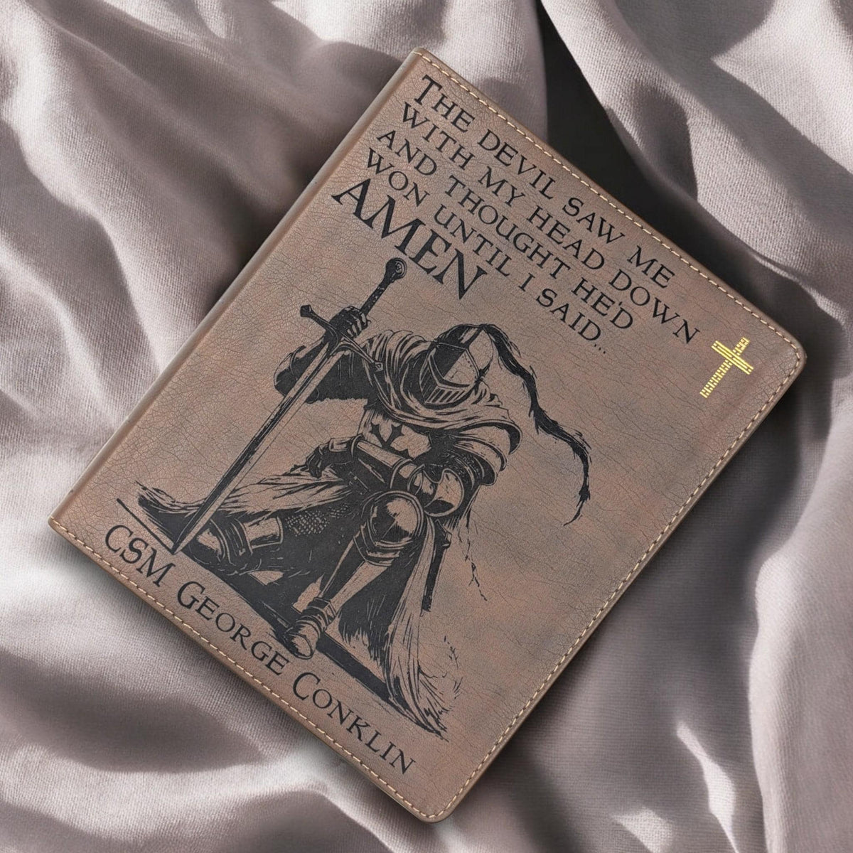 Personalized NIV Journal Bible: Engraved Kneeling Warrior, Lined Wide Margins