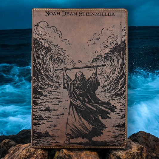 Personalized NKJV Bible with References: Engraved Moses & Parting of Red Sea, Wide Margins