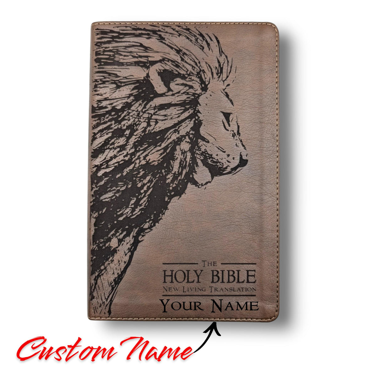 Personalized NLT Thinline Reference Bible: Engraved Lion, Rustic Brown Leatherlike