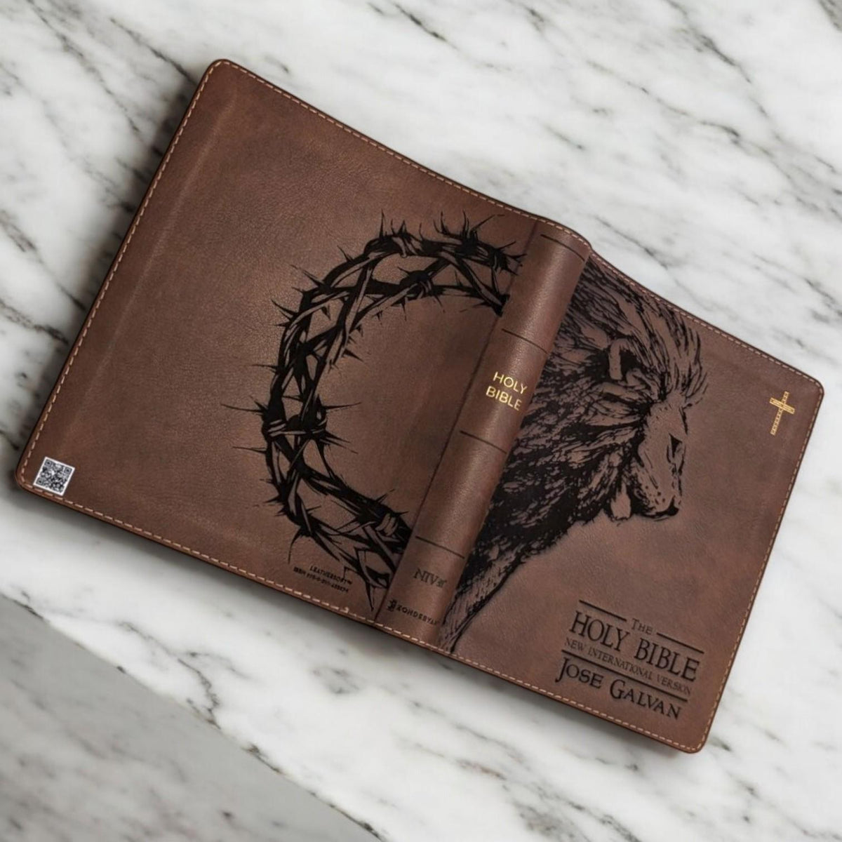Personalized NIV Journal Bible: Engraved Lion & Crown of Thorns, Lined Wide Margins