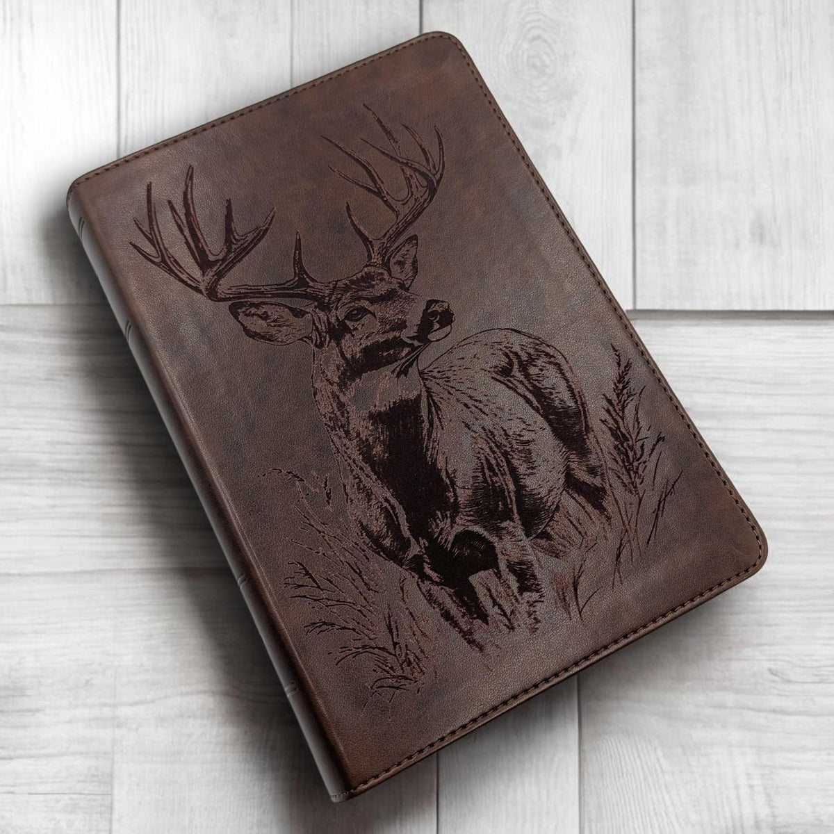 Personalized ESV Study Bible: Engraved Buck Deer Design, Brown Leatherlike, Personal Size