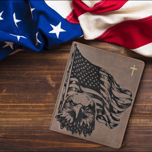 Personalized NIV Journal Bible: Engraved Eagle and American Flag, Lined Wide Margins