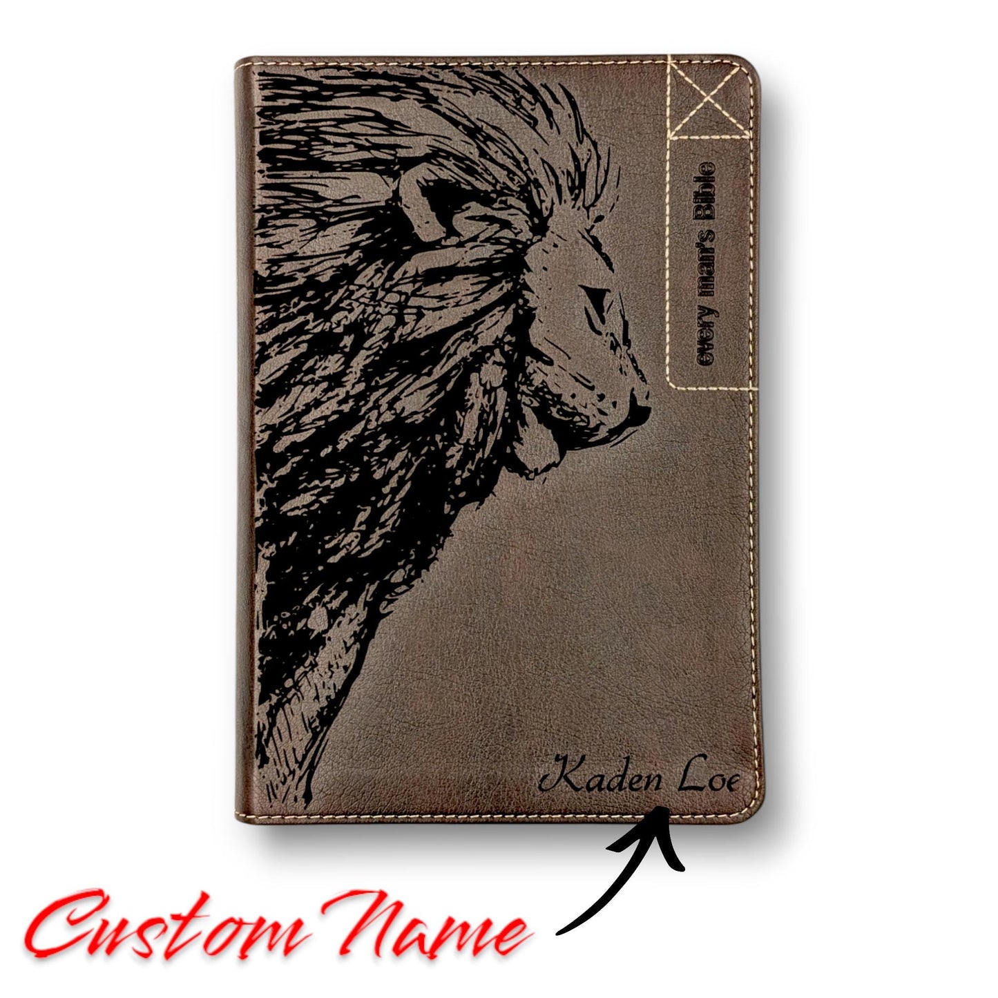 Personalized Every Man's Bible NLT: Engraved Lion, Brown Deluxe Edition