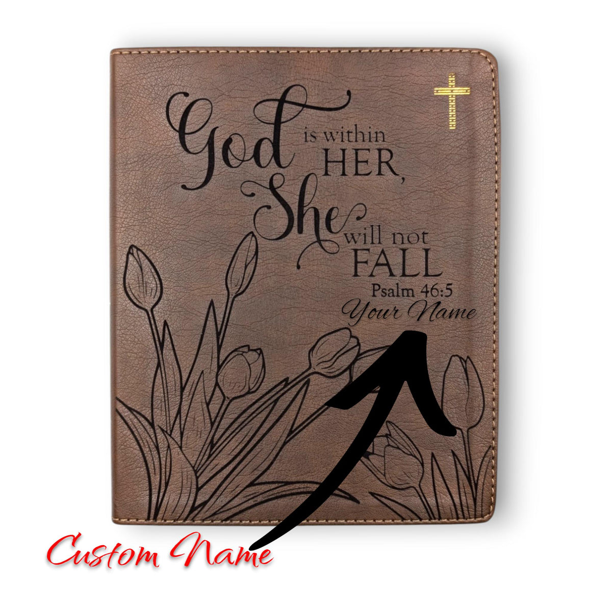 Personalized NIV Journal Bible: Tulip Flowers and Psalm 46-5 Engraving, Lined Wide Margins