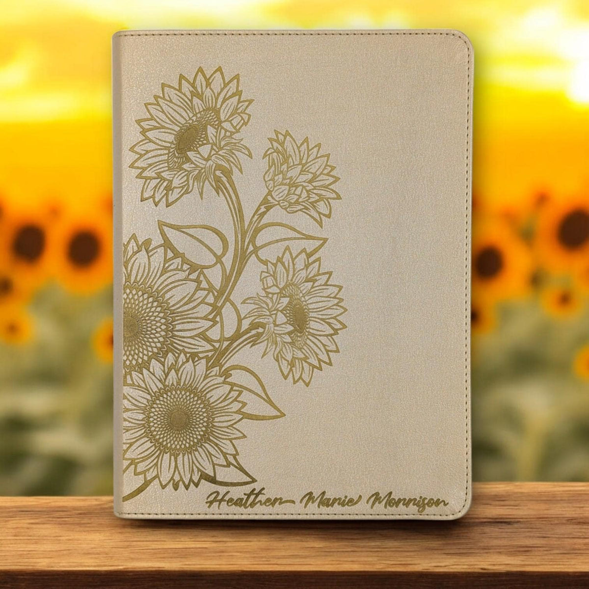 Personalized CSB She Reads Truth Bible: Engraved Sunflower Design, Wide Margins, Champagne Leatherlike