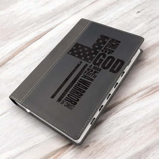 Personalized NIV Bible Large Print: Engraved Warrior of God Cross, Black Leatherlike, Thumb Index
