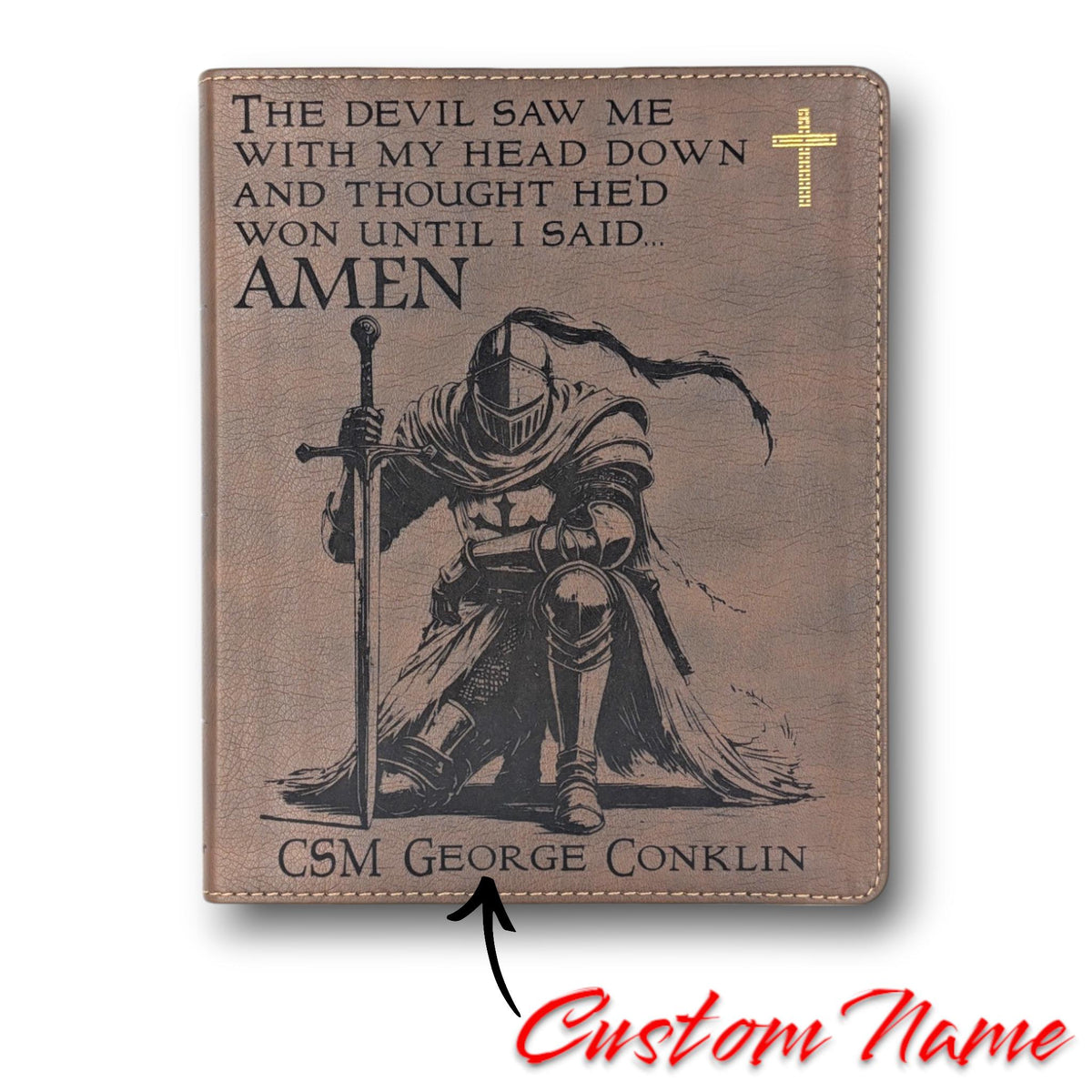 Personalized NIV Journal Bible: Engraved Kneeling Warrior, Lined Wide Margins