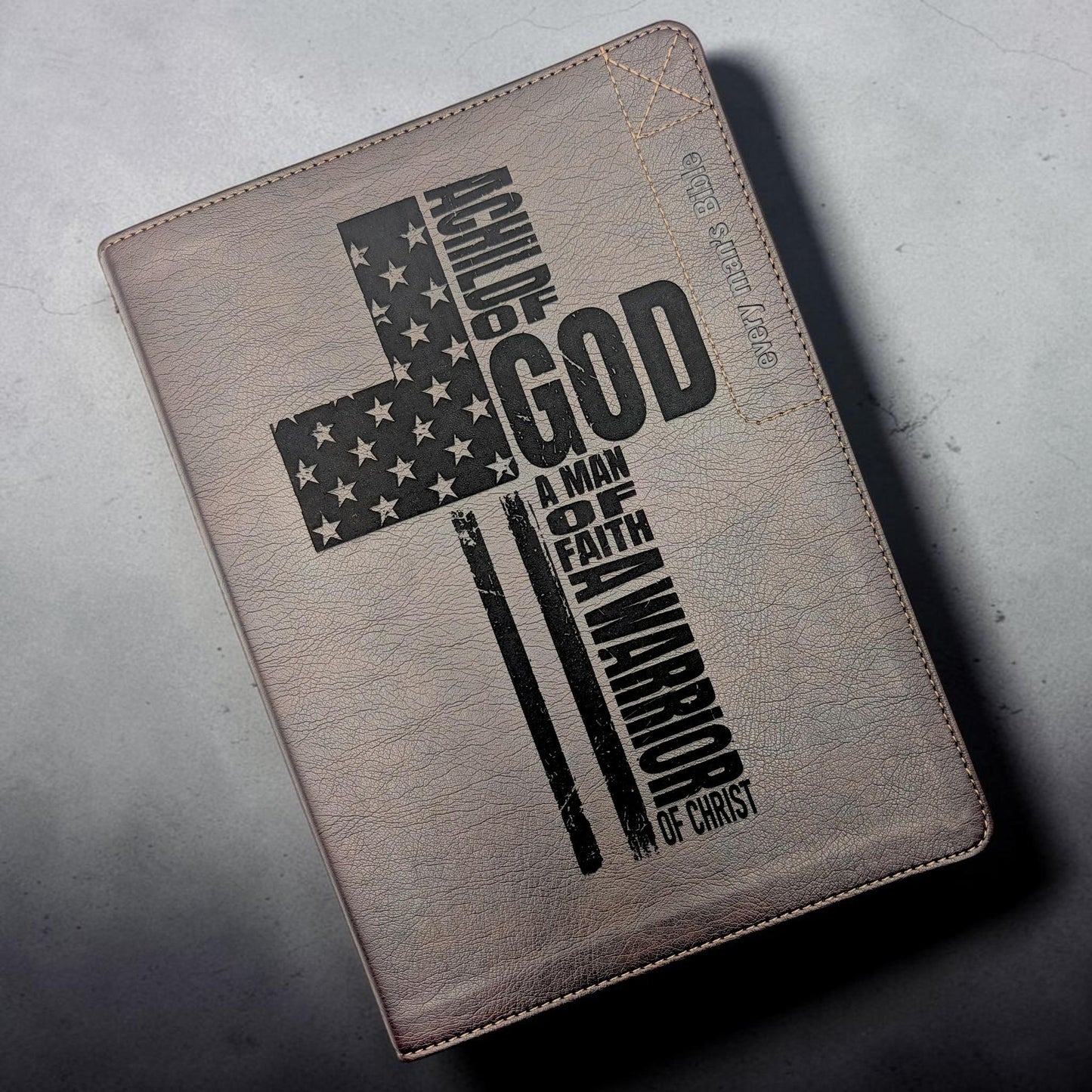 Personalized Every Man's Large Print NLT Bible (Brown): Engraved Flag Cross, Optional Thumb Index