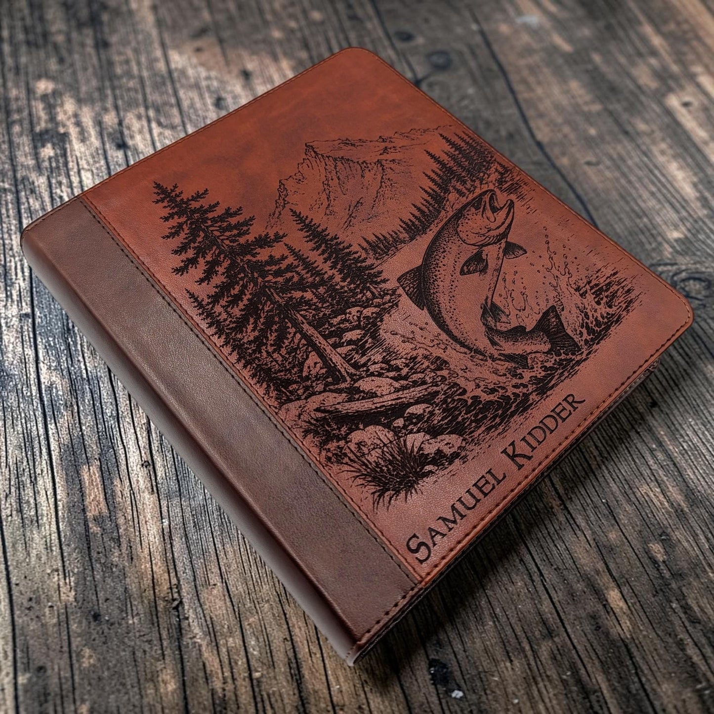 Personalized ESV Journal Study Bible: Engraved Fish & Nature Scene, Lined Wide Margins