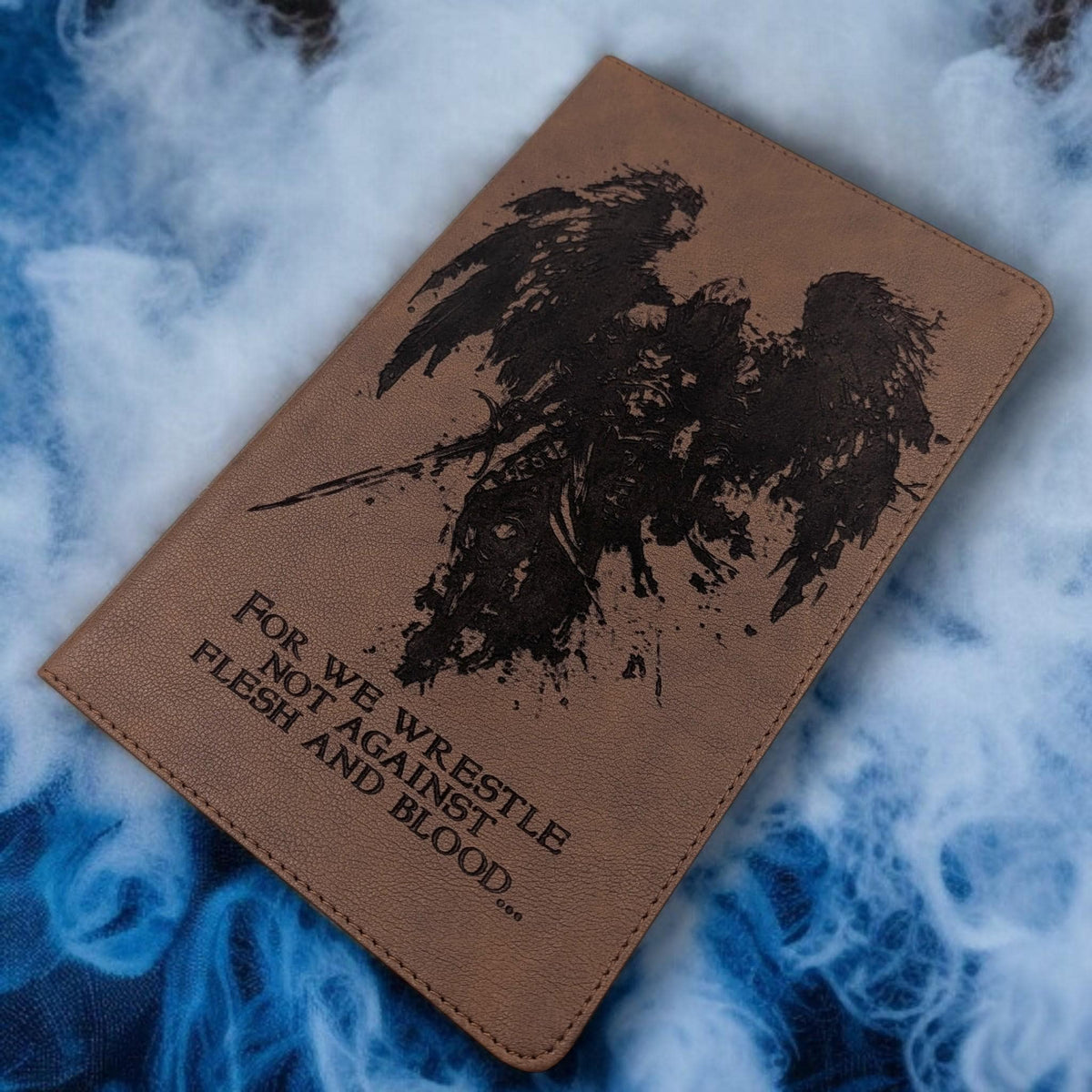 Personalized KJV Bible Personal Size: Engraved Michael the Archangel and Kneeling Warrior, Brown