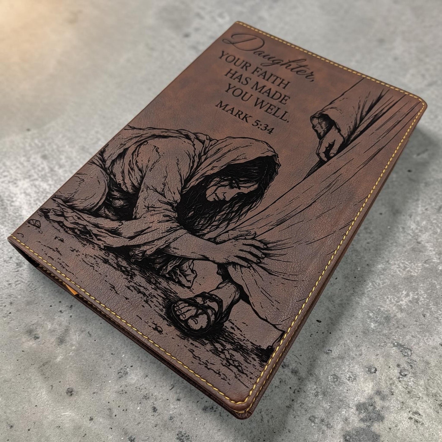 Personalized NKJV Bible with References: Woman Touching Jesus' Garment Engraving, Wide Margins