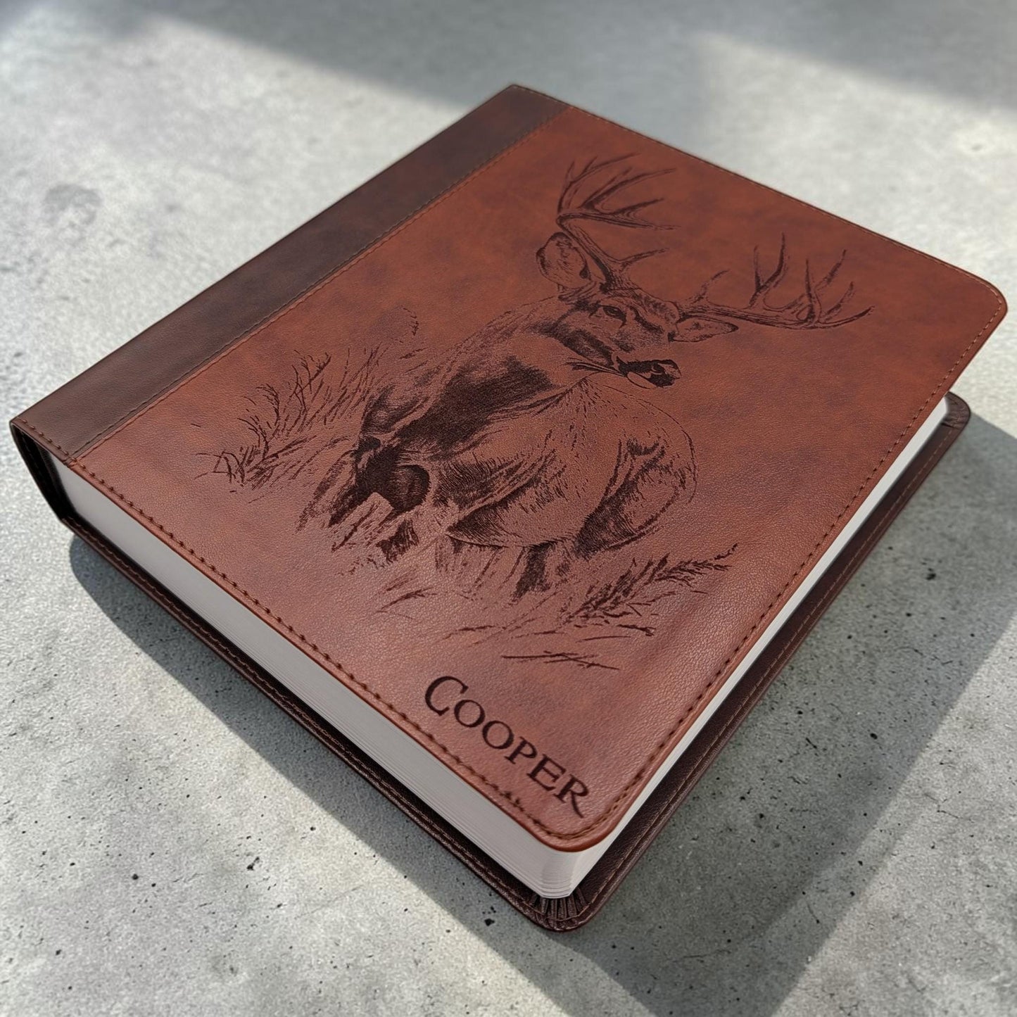 Personalized ESV Journal Study Bible: Engraved Buck Deer, Lined Wide Margins