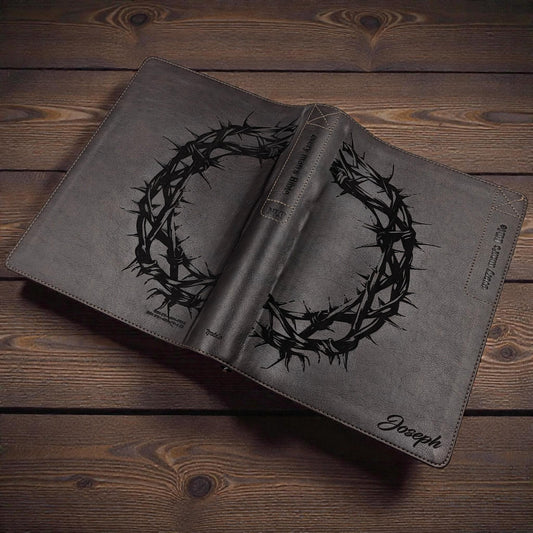 Personalized Every Man's Large Print NIV Bible: Engraved Full Crown of Thorns, Brown Leatherlike
