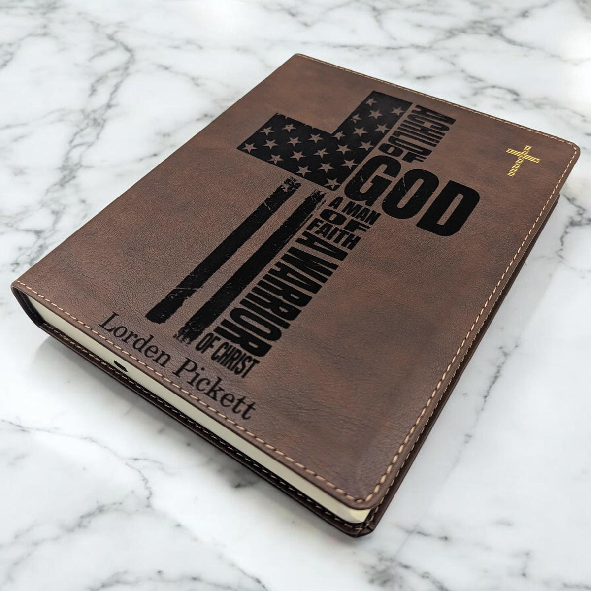 Personalized NIV Journal Bible: Engraved Warrior of God Cross, Lined Wide Margins