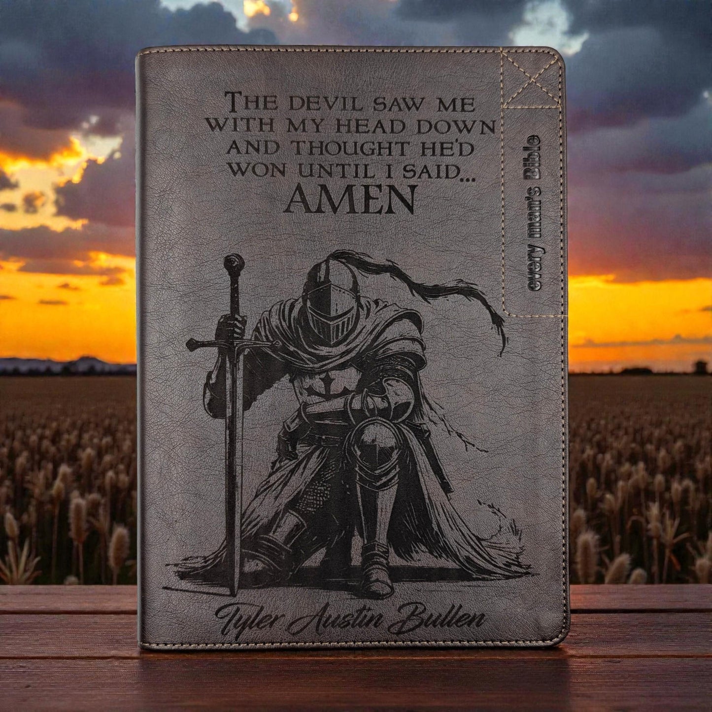 Personalized Every Man's Large Print NLT Bible (Brown): Engraved Warrior & Crown, Optional Thumb Index