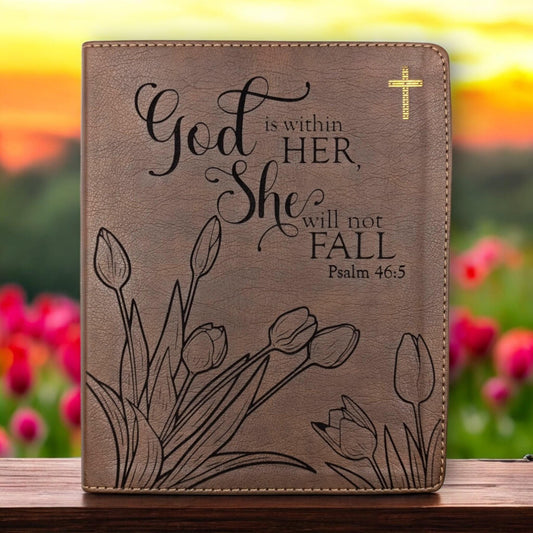 Personalized NIV Journal Bible: Tulip Flowers and Psalm 46-5 Engraving, Lined Wide Margins