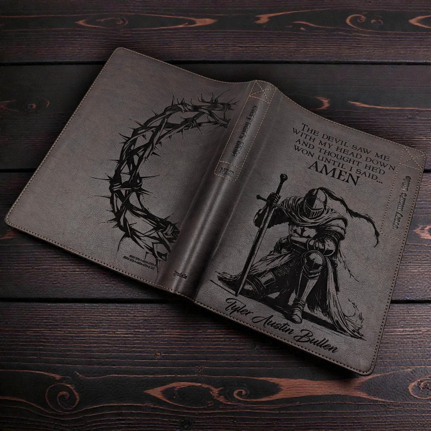 Personalized Every Man's Large Print NLT Bible (Brown): Engraved Warrior & Crown, Optional Thumb Index