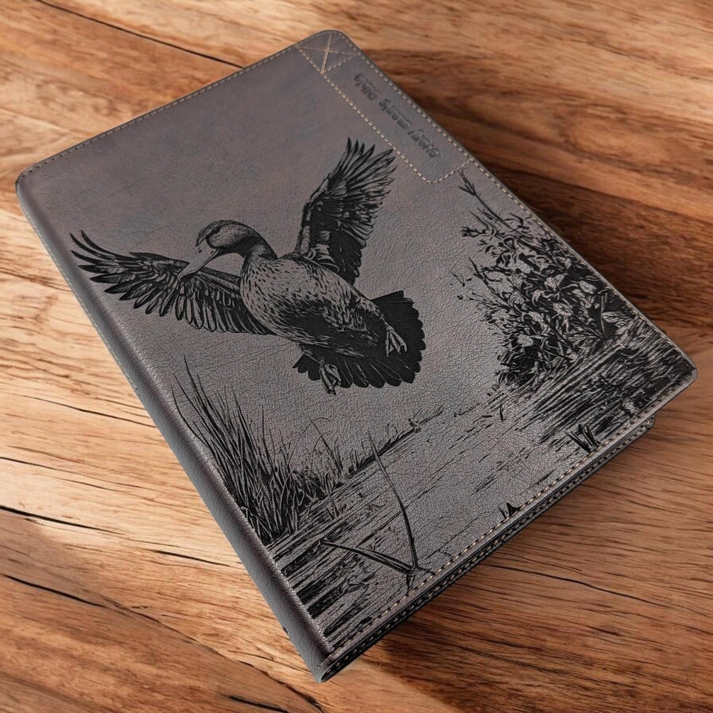 Personalized Every Man's Large Print NLT Bible: Duck Engraving, Brown Cover, Optional Thumb Index