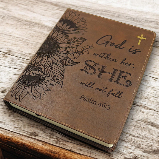 Personalized NIV Journal Bible for Women: Sunflowers and Psalm 46-5 Engraving, Lined Wide Margins