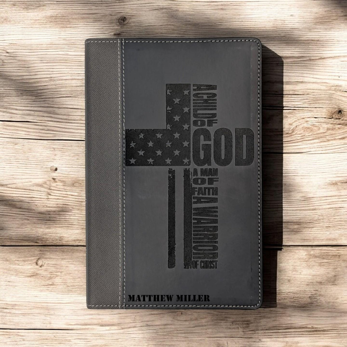 Personalized NIV Bible Large Print: Engraved Warrior of God Cross, Black Leatherlike, Thumb Index