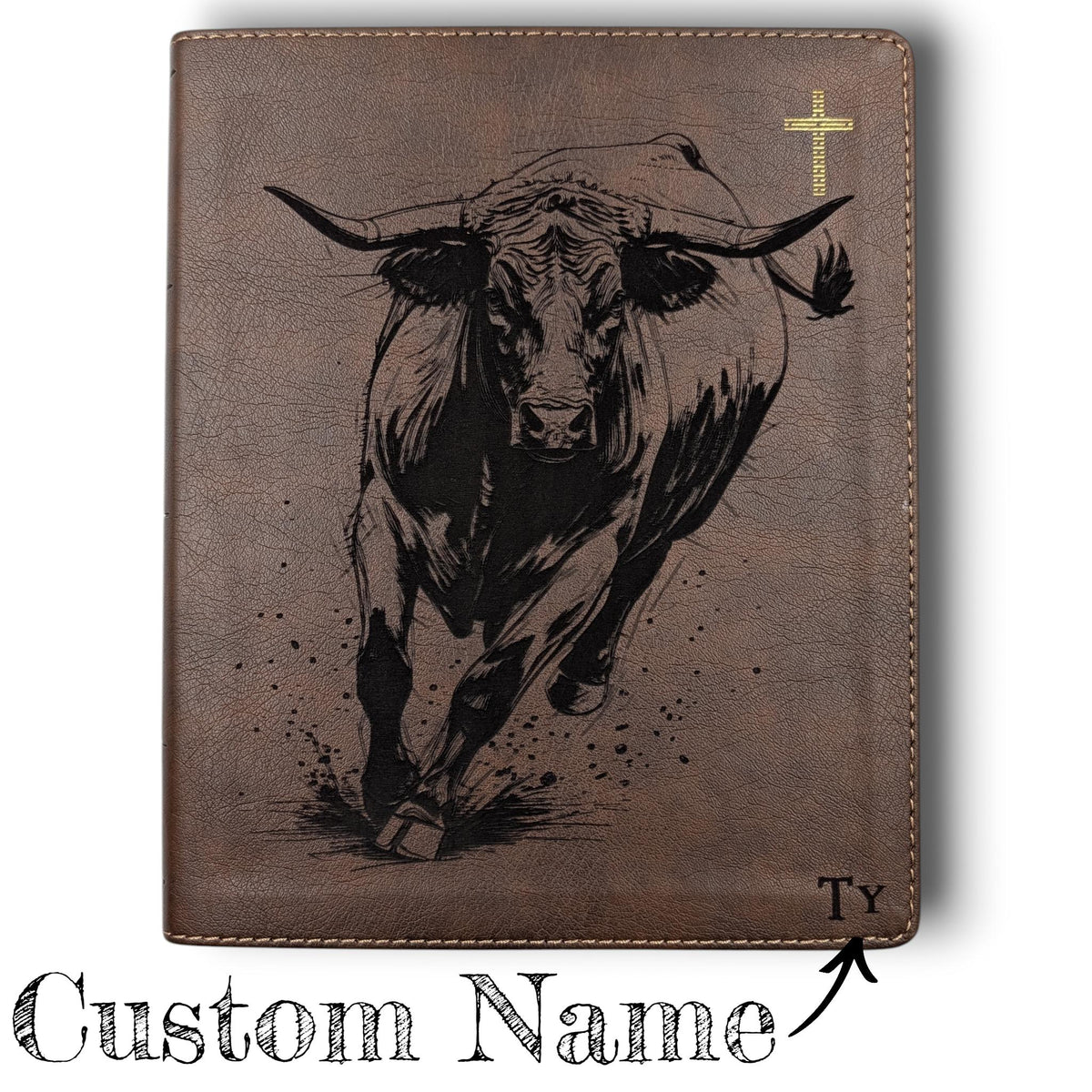 Personalized NIV Journal Bible: Engraved Rodeo Bull and Kneeling Cowboy, Lined Wide Margins
