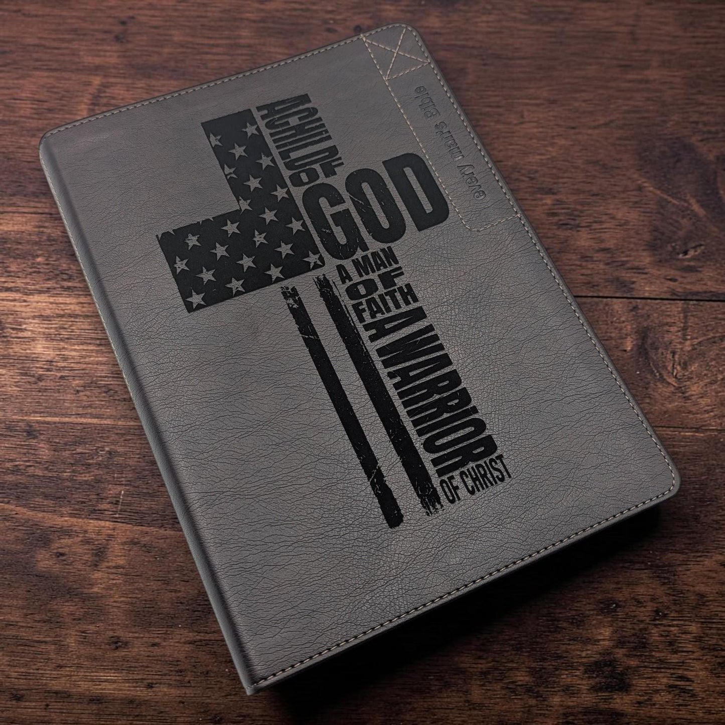 Personalized Every Man's Large Print NLT Bible (Brown): Engraved Flag Cross, Optional Thumb Index