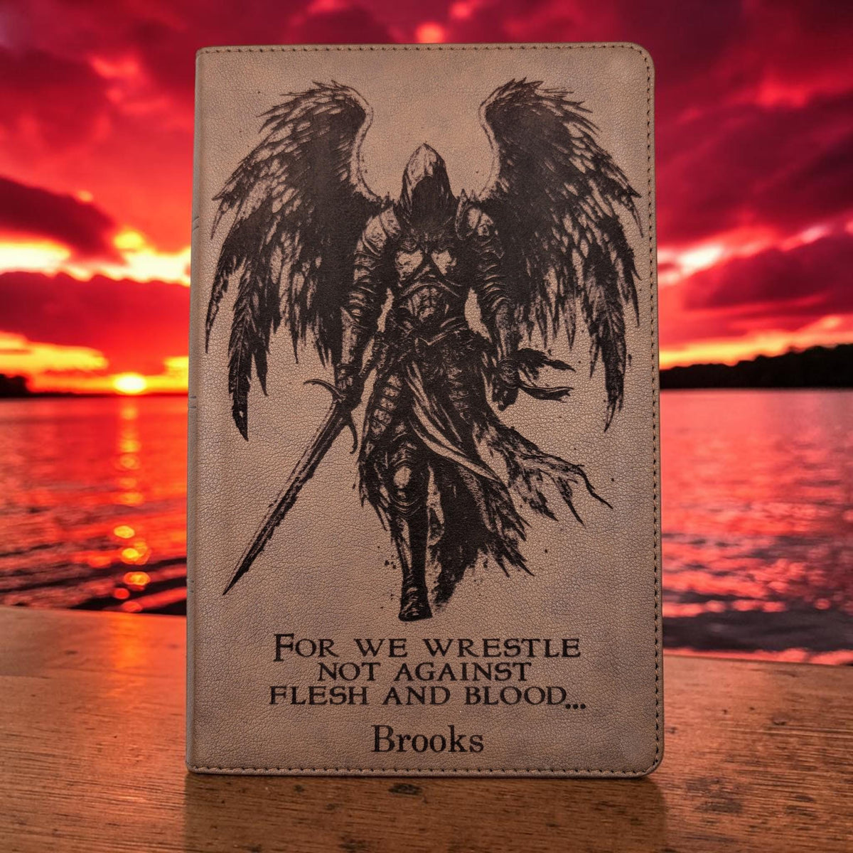 Personalized KJV Bible Personal Size: Engraved Michael the Archangel, Brown Leatherlike