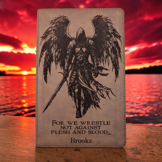 Personalized KJV Bible Personal Size: Engraved Michael the Archangel, Brown Leatherlike