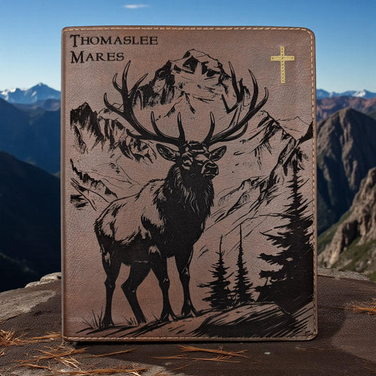 Personalized NIV Journal Bible: Engraved Elk and Custom Name, Lined Wide Margins