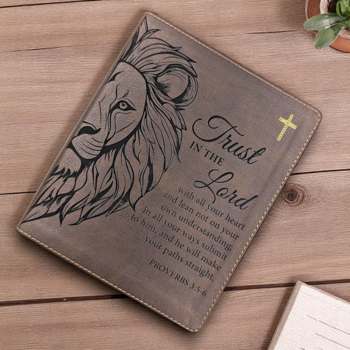Personalized NIV Journal Bible: Engraved Lion and Trust in the Lord Verse, Lined Wide Margins