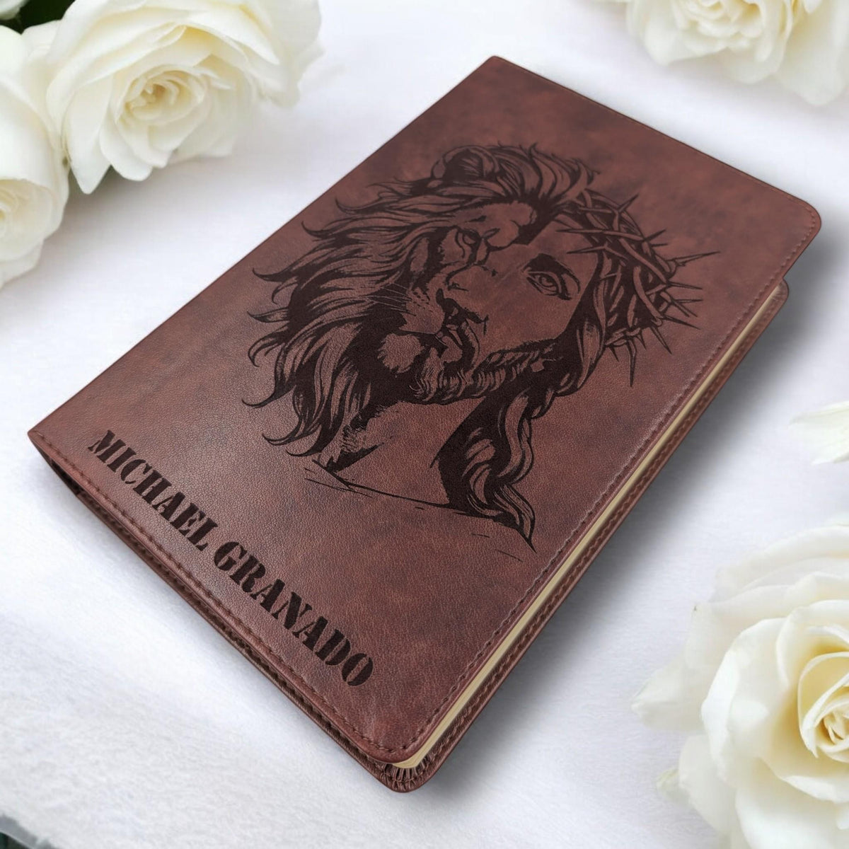 Personalized ESV Bible Large Print: Engraved Half Lion and Jesus