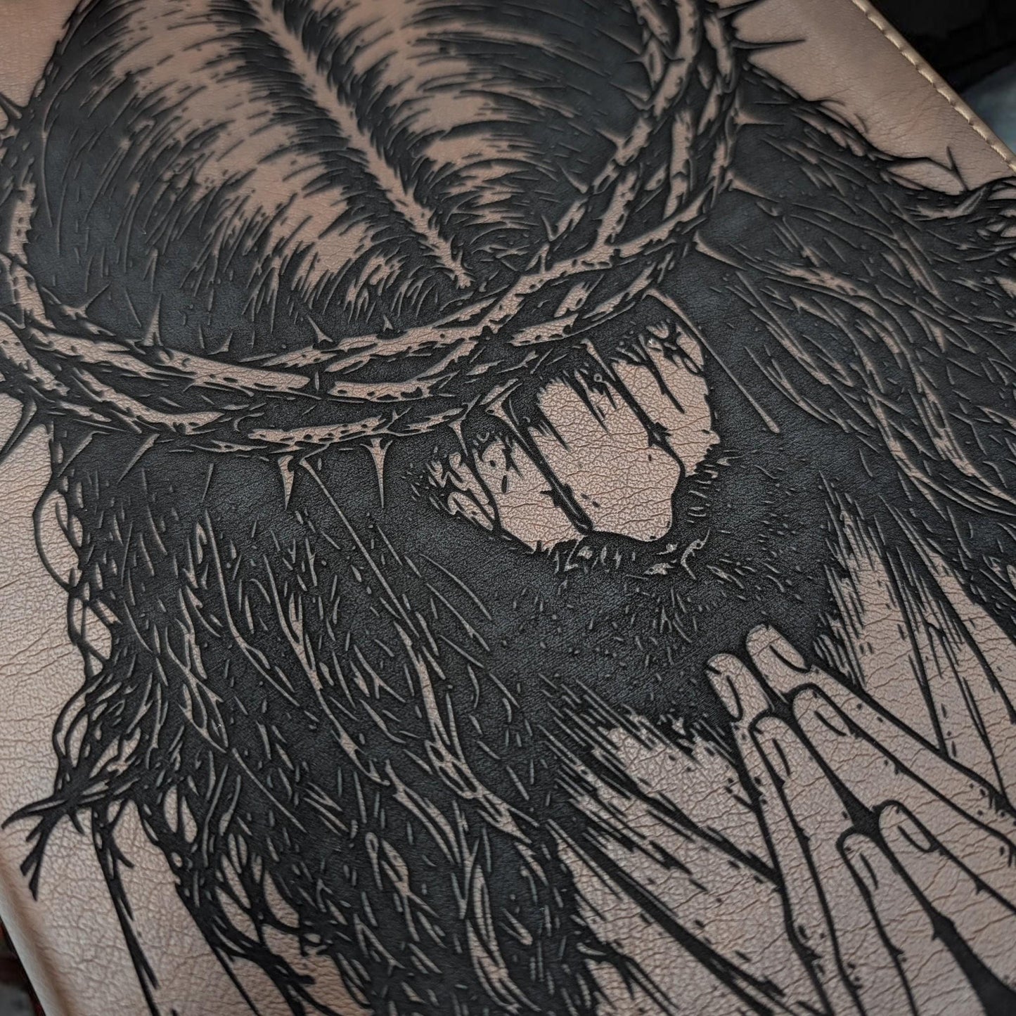 Personalized NIV Journal Bible: Engraved Praying Jesus with Crown of Thorns, Lined Wide Margins
