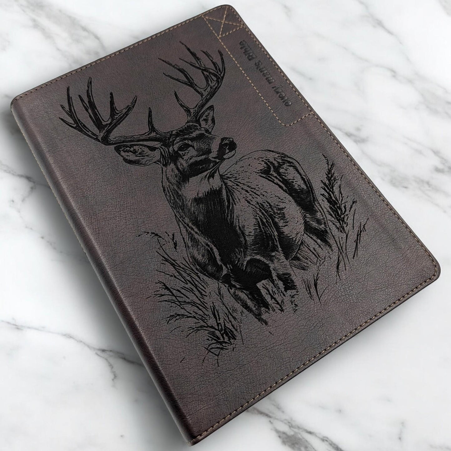 Personalized Every Man's Large Print NIV Bible: Engraved Buck Deer, Brown Leatherlike