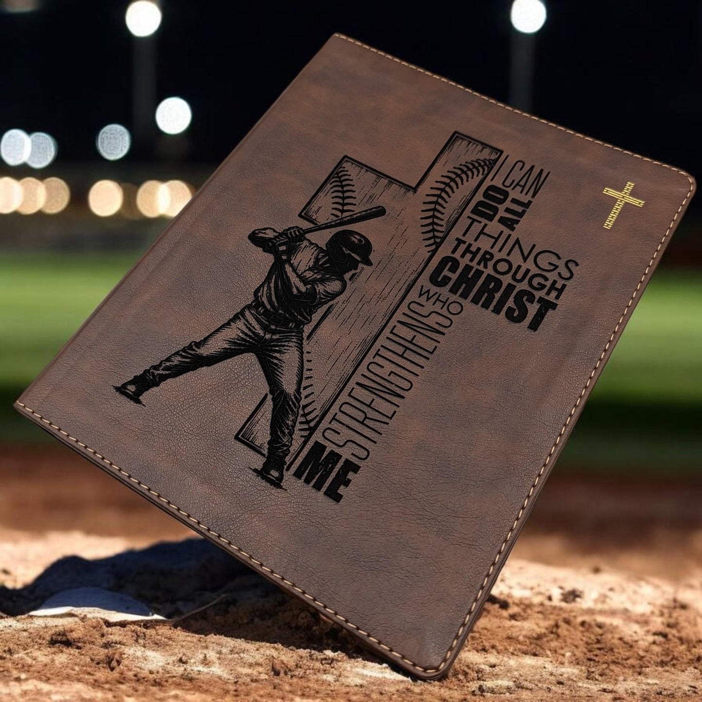 Personalized NIV Journal Bible: Baseball Cross Engraving, Lined Wide Margins