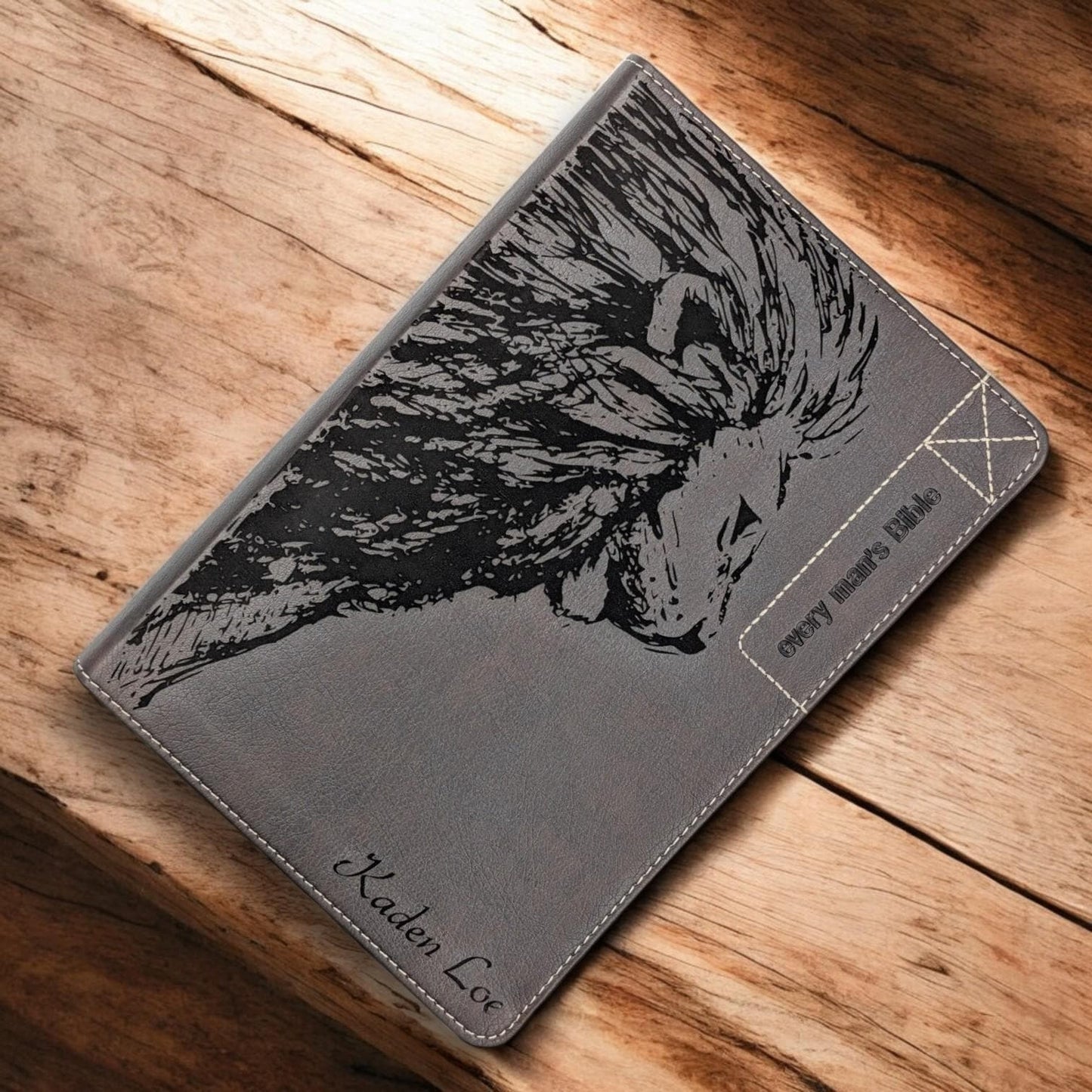 Personalized Every Man's Bible NLT: Engraved Lion and Kneeling Warrior, Brown Deluxe Edition