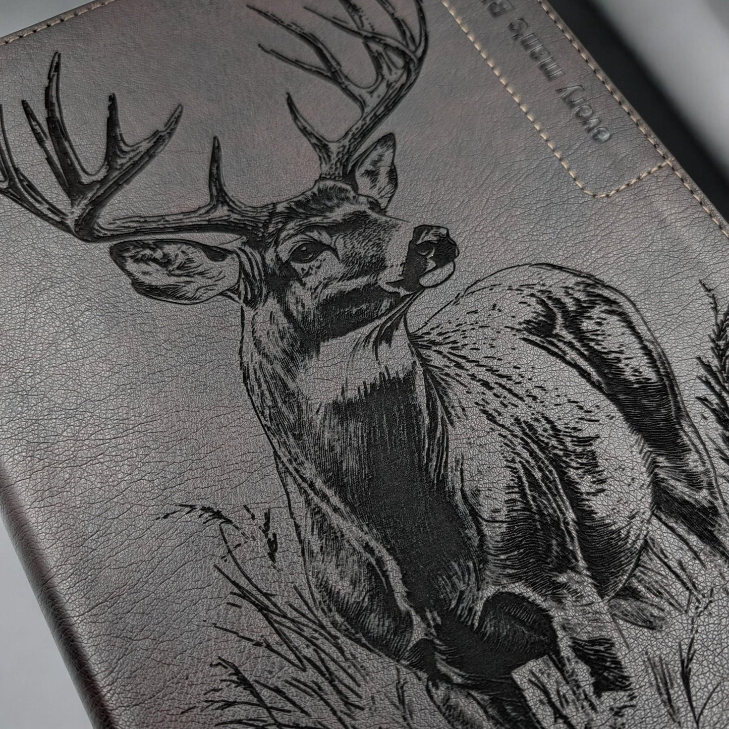 Personalized Every Man's Large Print NIV Bible: Engraved Buck Deer, Brown Leatherlike