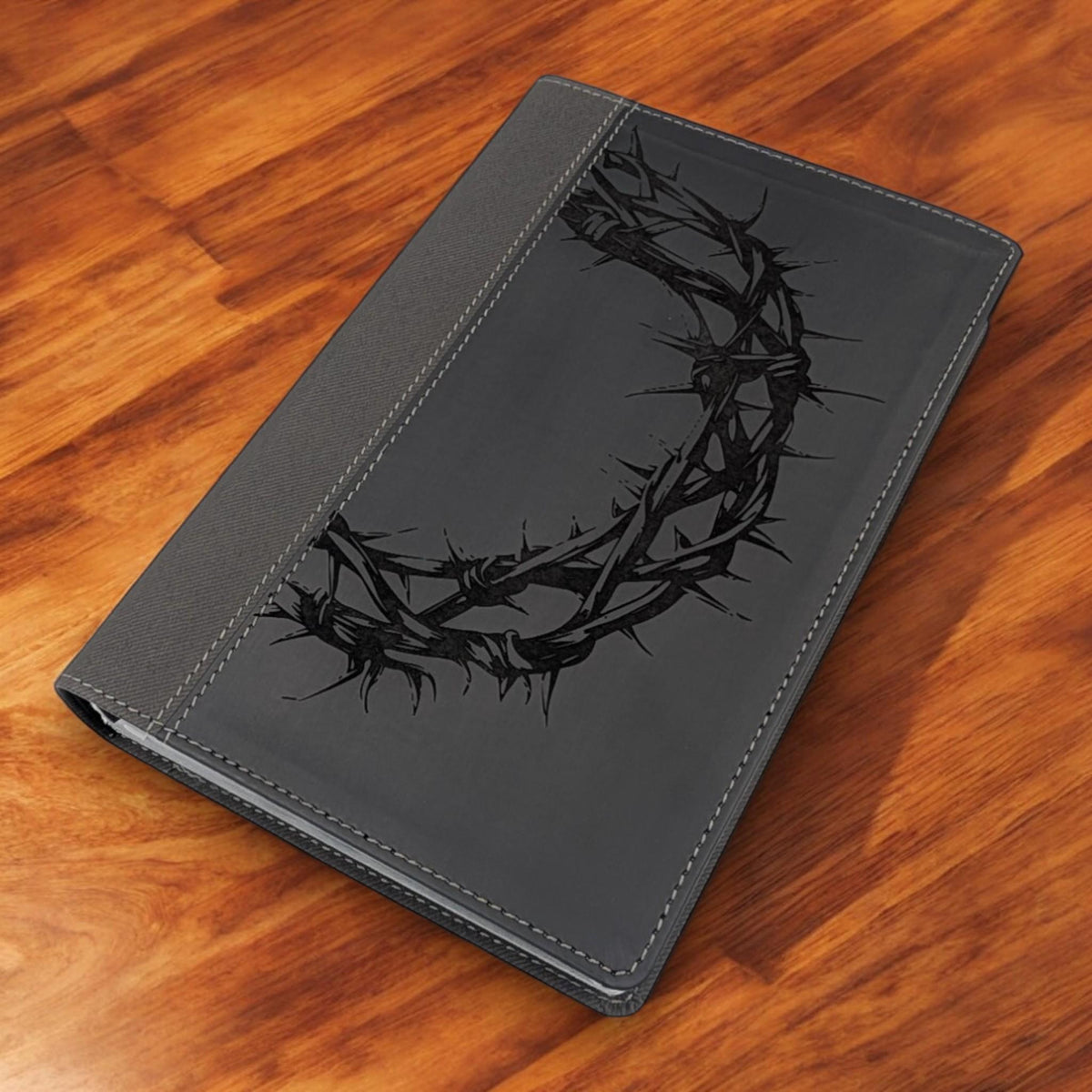 Personalized NIV Bible Large Print: Engraved Crown of Thorns, Black Leatherlike