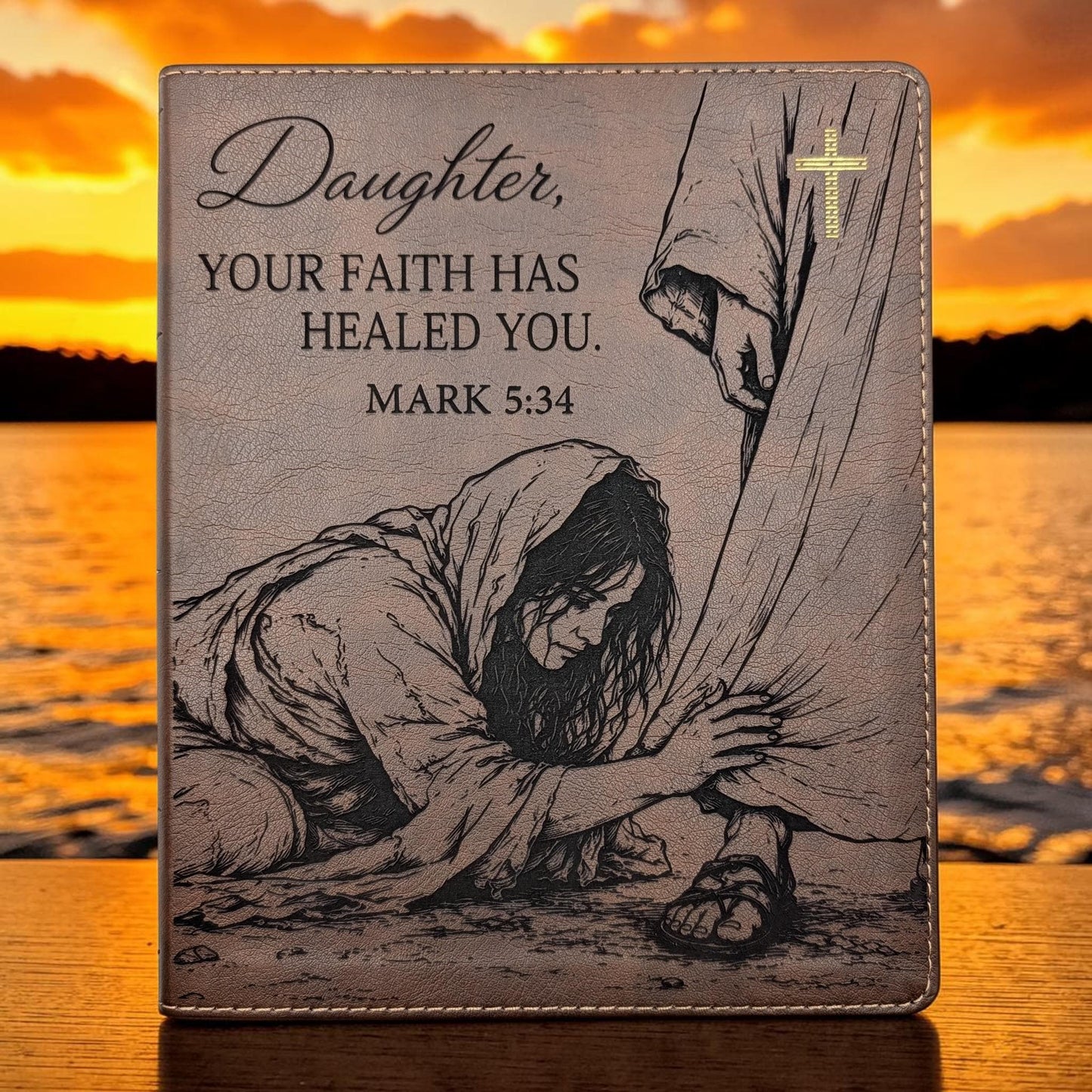Personalized NIV Journal Bible: Woman Touching Jesus' Garment Engraving, Lined Wide Margins
