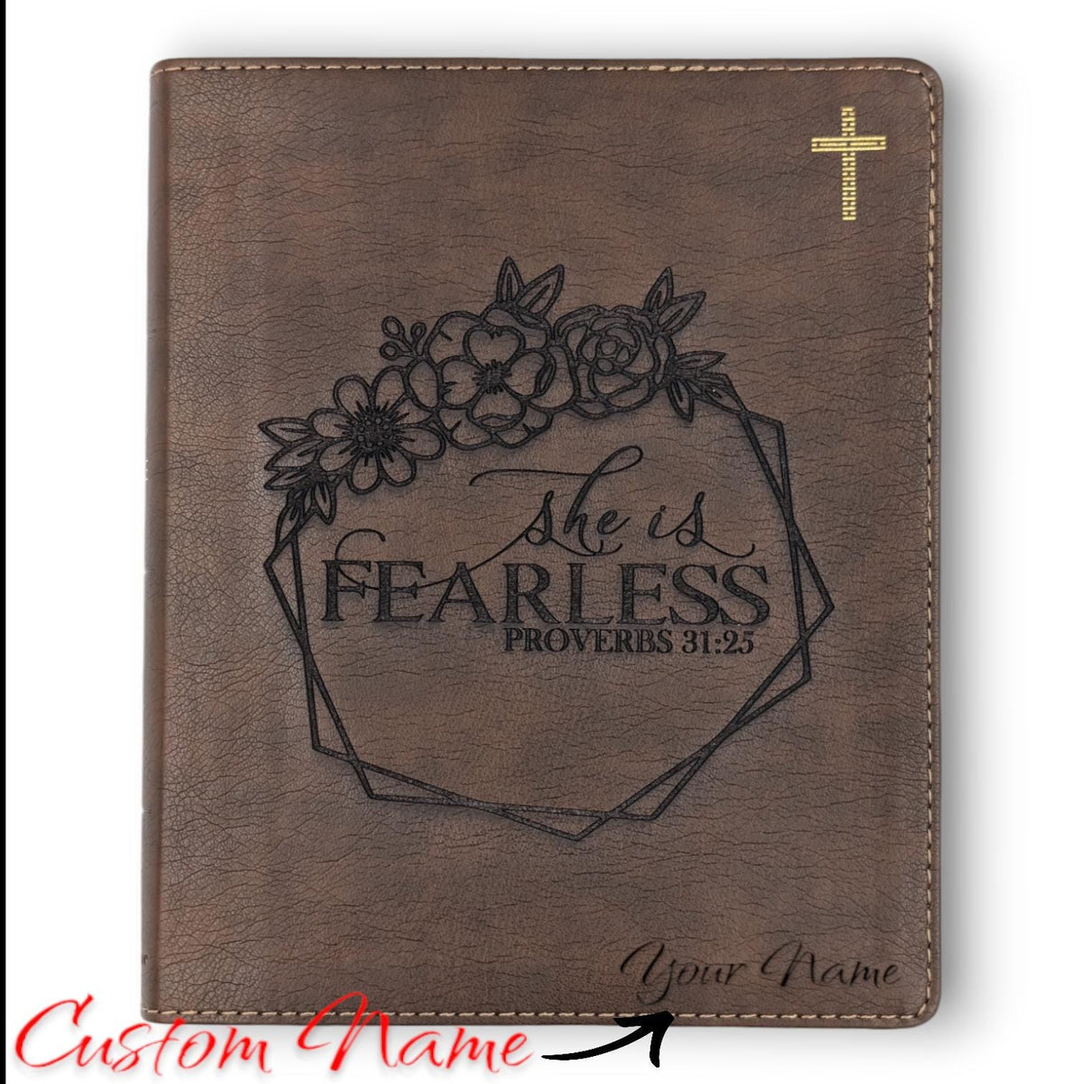 Personalized NIV Journal Bible for Women: She is Fearless Floral Engraved, Lined Wide Margins