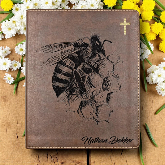 Personalized NIV Journal Bible: Engraved Bee and Honeycomb, Lined Wide Margins