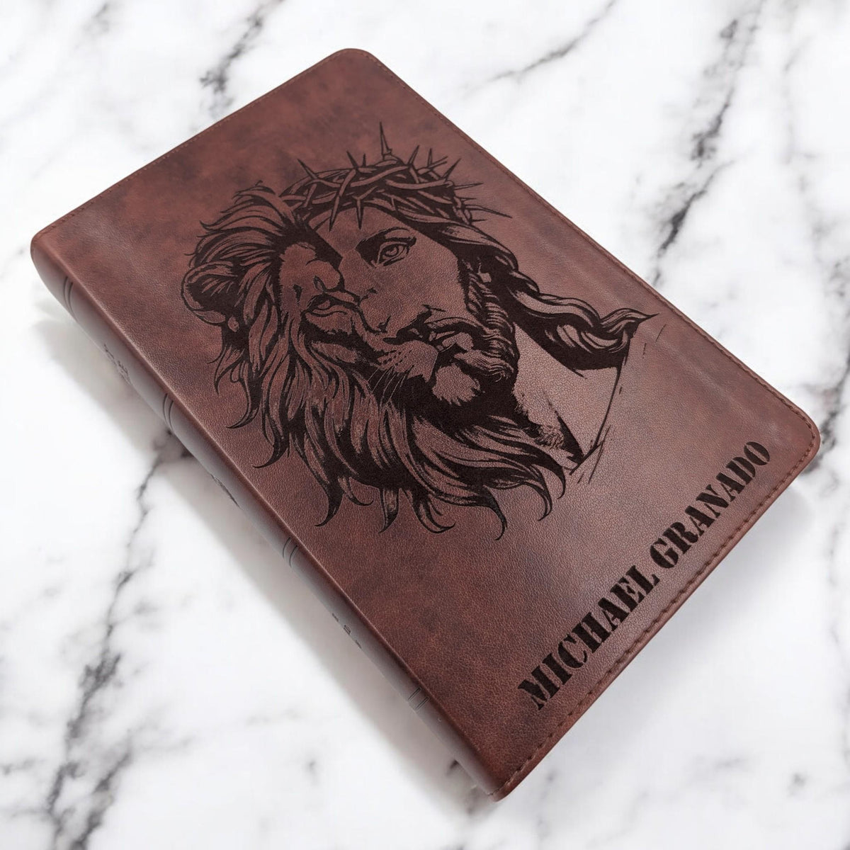 Personalized ESV Bible Large Print: Engraved Half Lion and Jesus