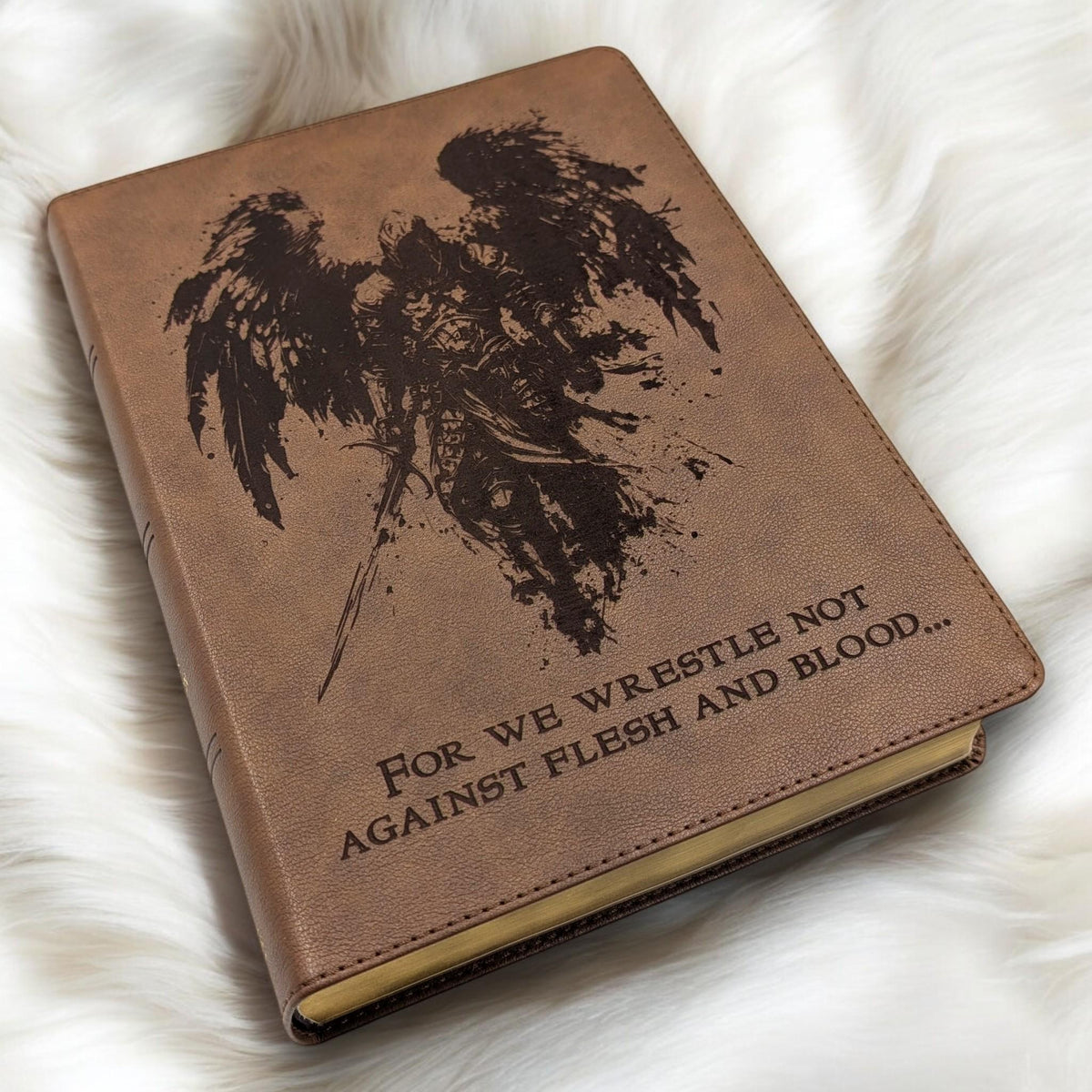 Personalized KJV Bible: Engraved Michael the Archangel, Wide Margin, Brown Leatherlike